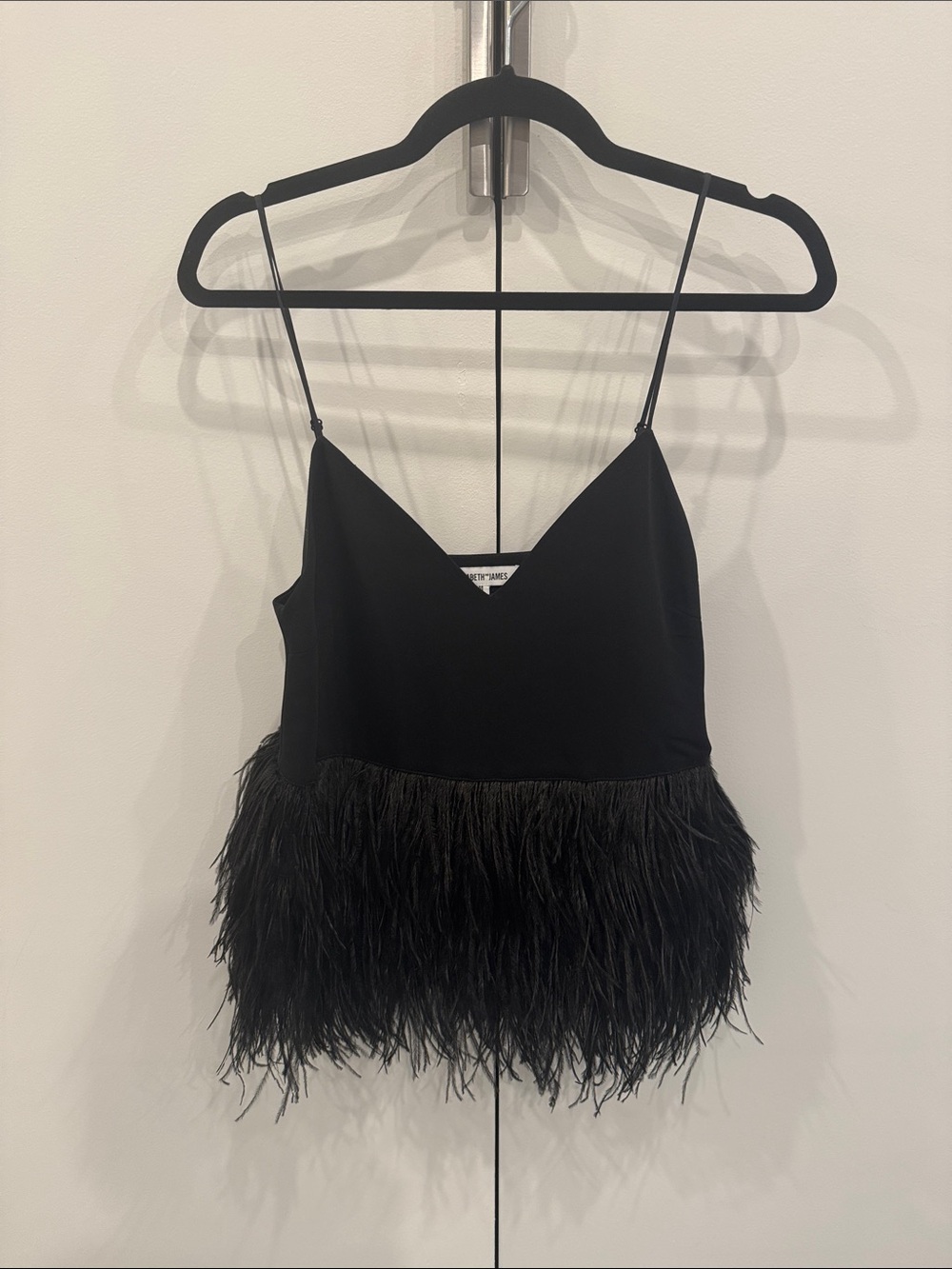 Elizabeth and James: Black Feather-Trim Camisole Top - Women's